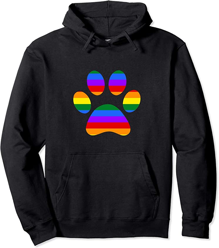 LGBT Dog Lovers Gift Puppy Rainbow Flag Dog Paw Print Dog Pullover Hoodie