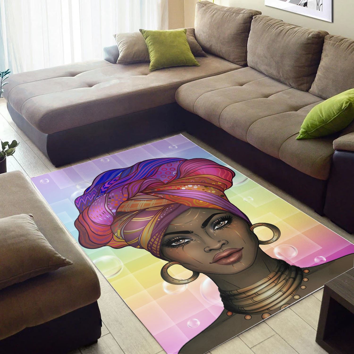 WonderBlackGirl – Colorful Background with Bubbles Beautiful African Woman Rug Gifts 1