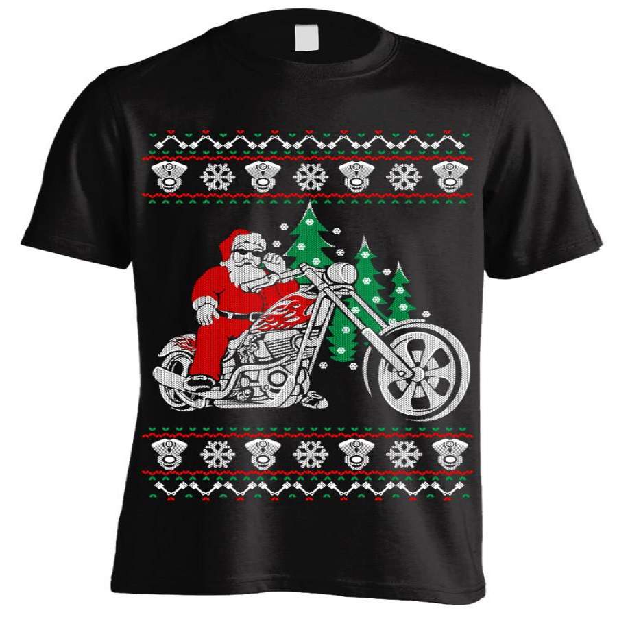 Ugly Christmas T-shirt Biker Santa