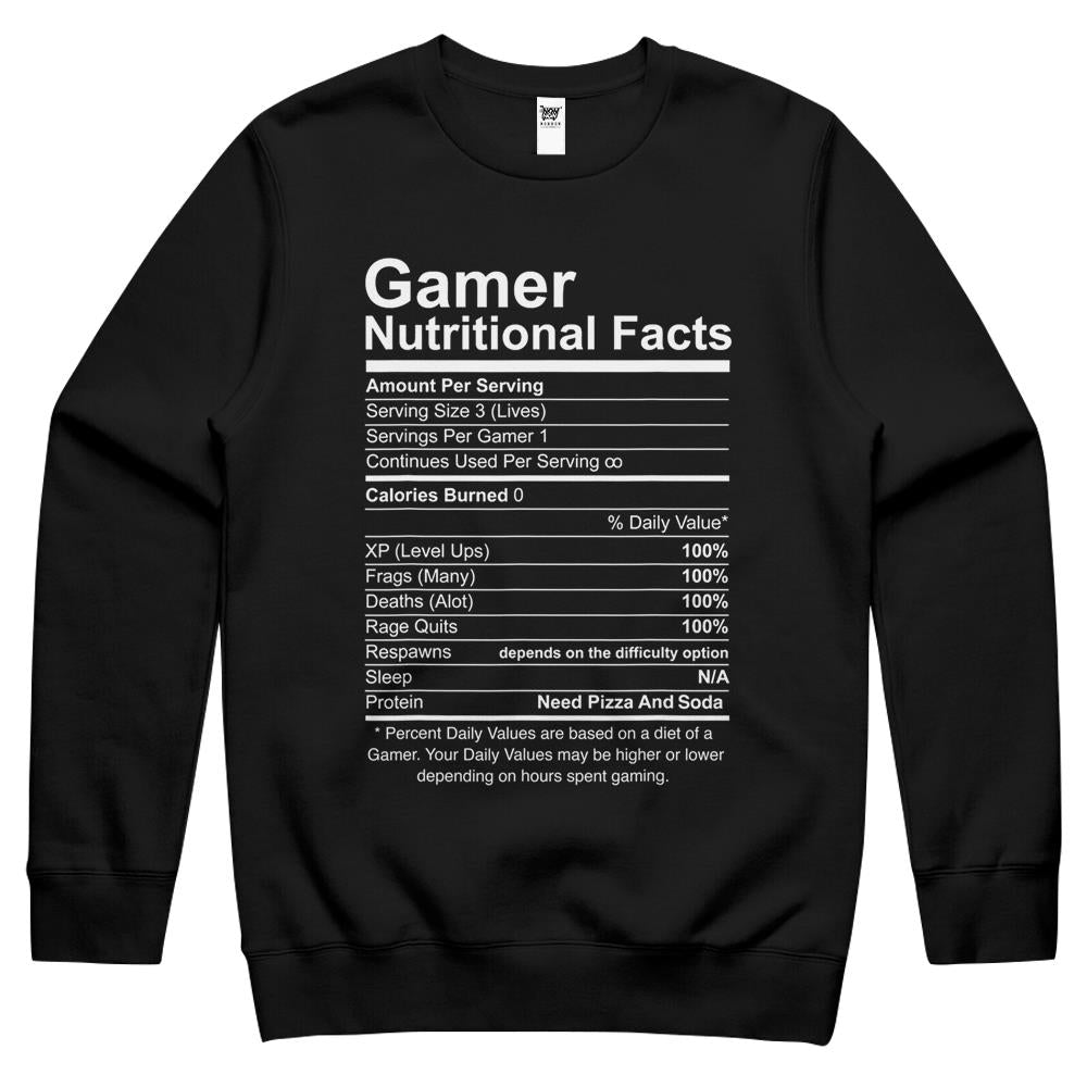 Nutritional Facts Shirt, Gamer Nutrition Facts Shirt, Gamer Nutritional Facts Cool Gamer Video Game Funny Crewneck Sweatshirt