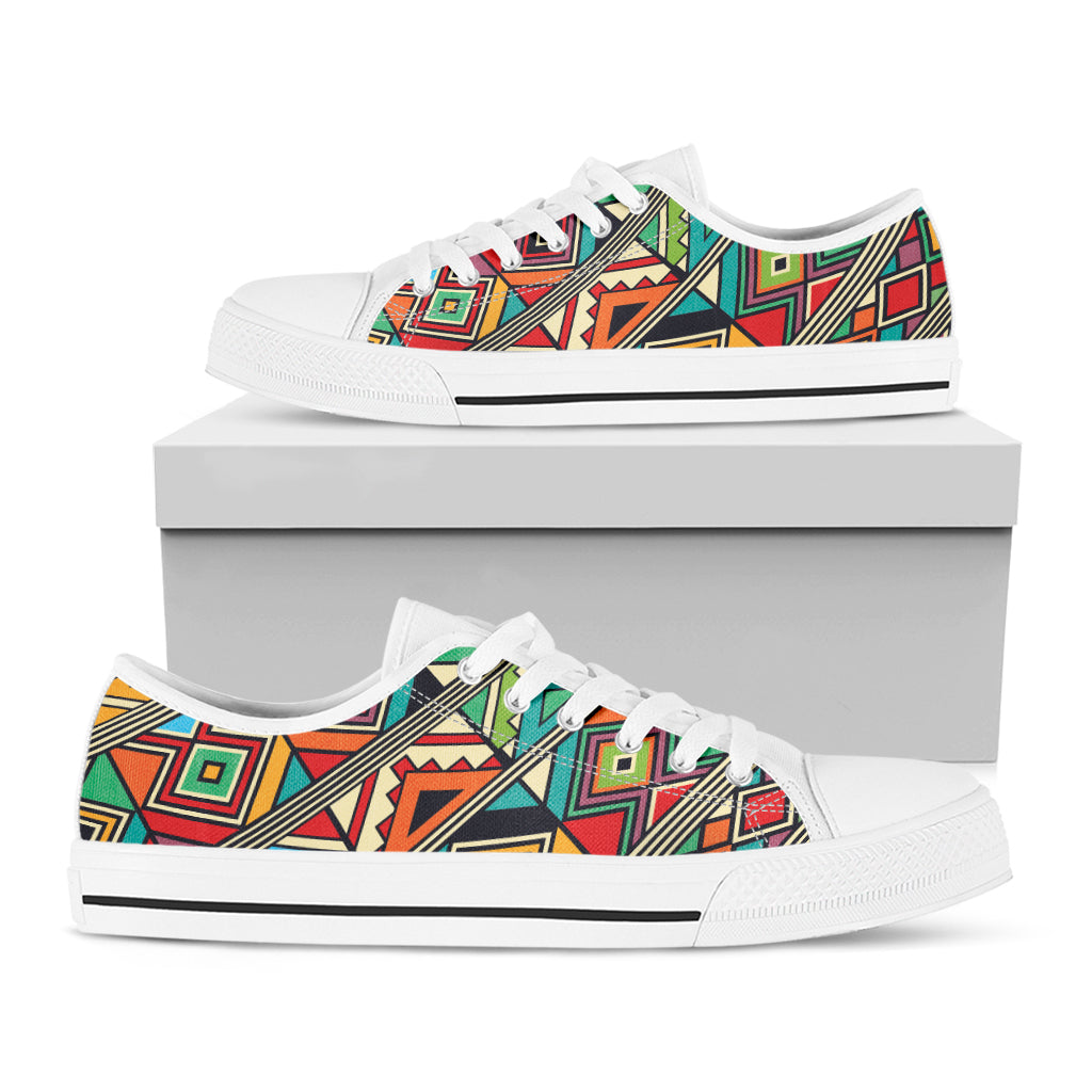 Retro African Ethnic Tribal Print White Low Top Shoes