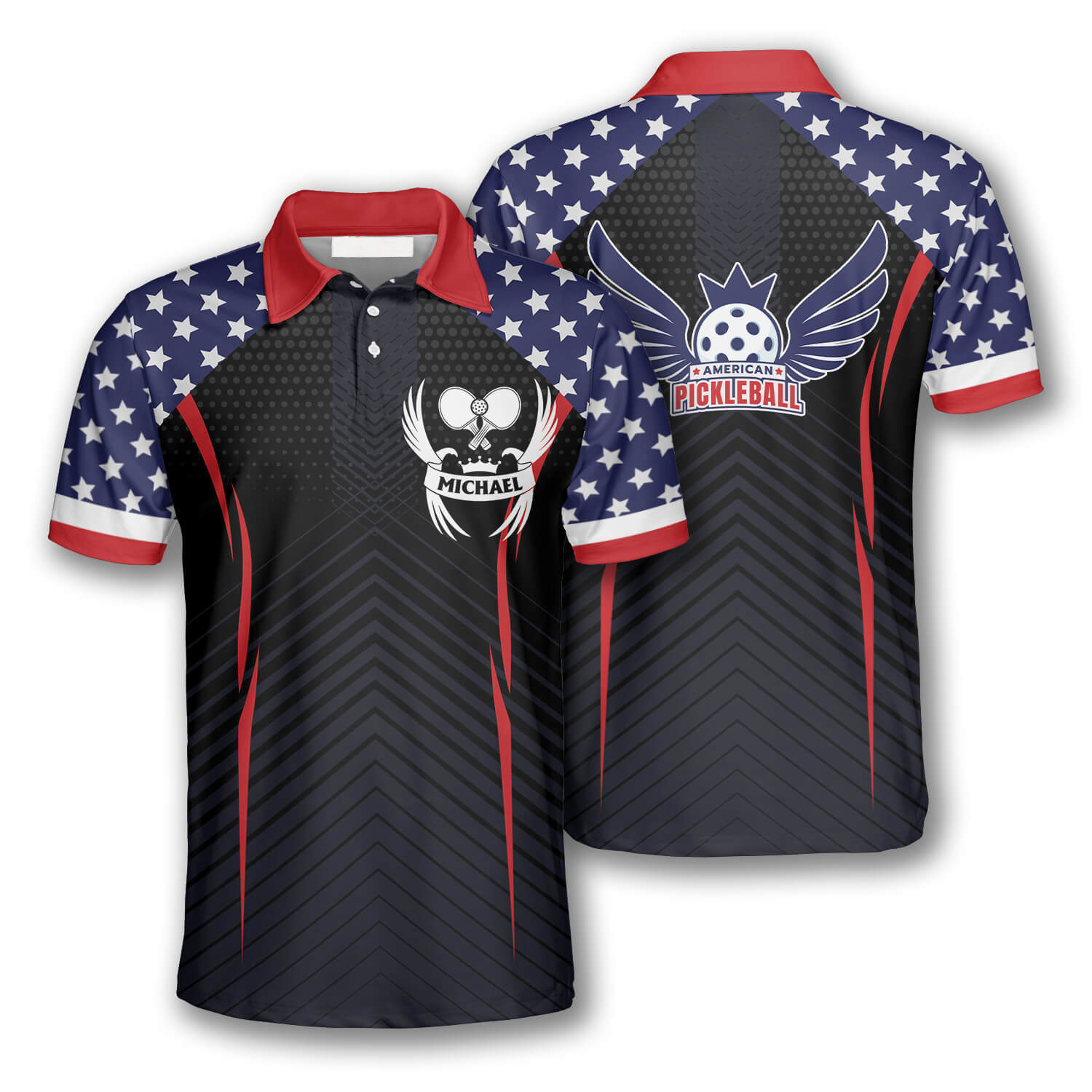 Pickleball Eagle Emblem American Flag Custom Pickleball Shirts For Men