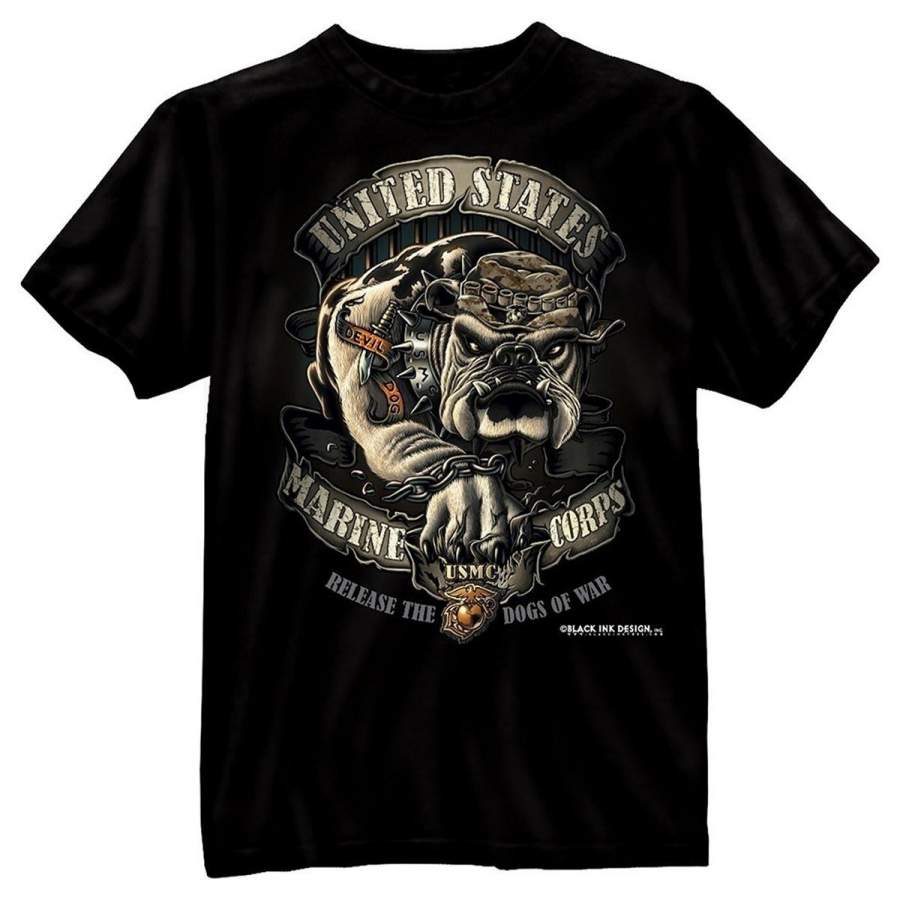 Men’S Fashion Usmc Bulldog Black Cotton T-Shirt
