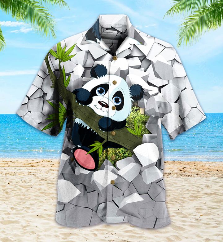 Panda White Crack Style 3D Hawaiian Shirt