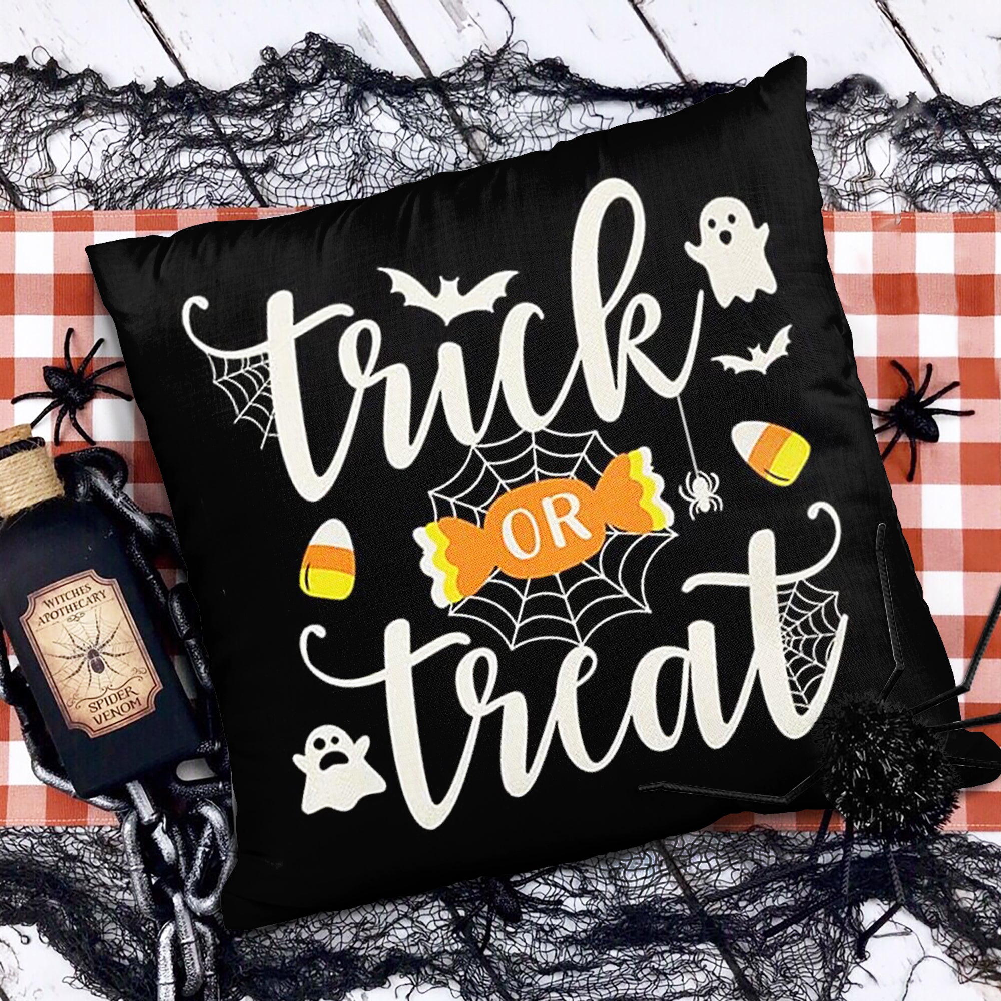 Cute Ghost Candy Corn Trick Or Treat Halloween Throw Pillow