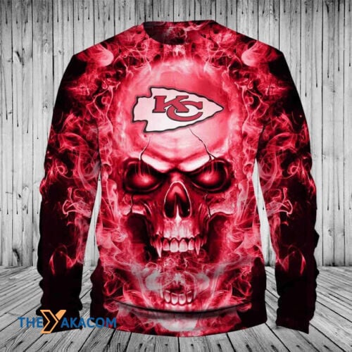 Kansas City American Football Team Road Super Bowl Skull Gift Sweatshirt Long Sleeve Crewneck Casual Pullover Top