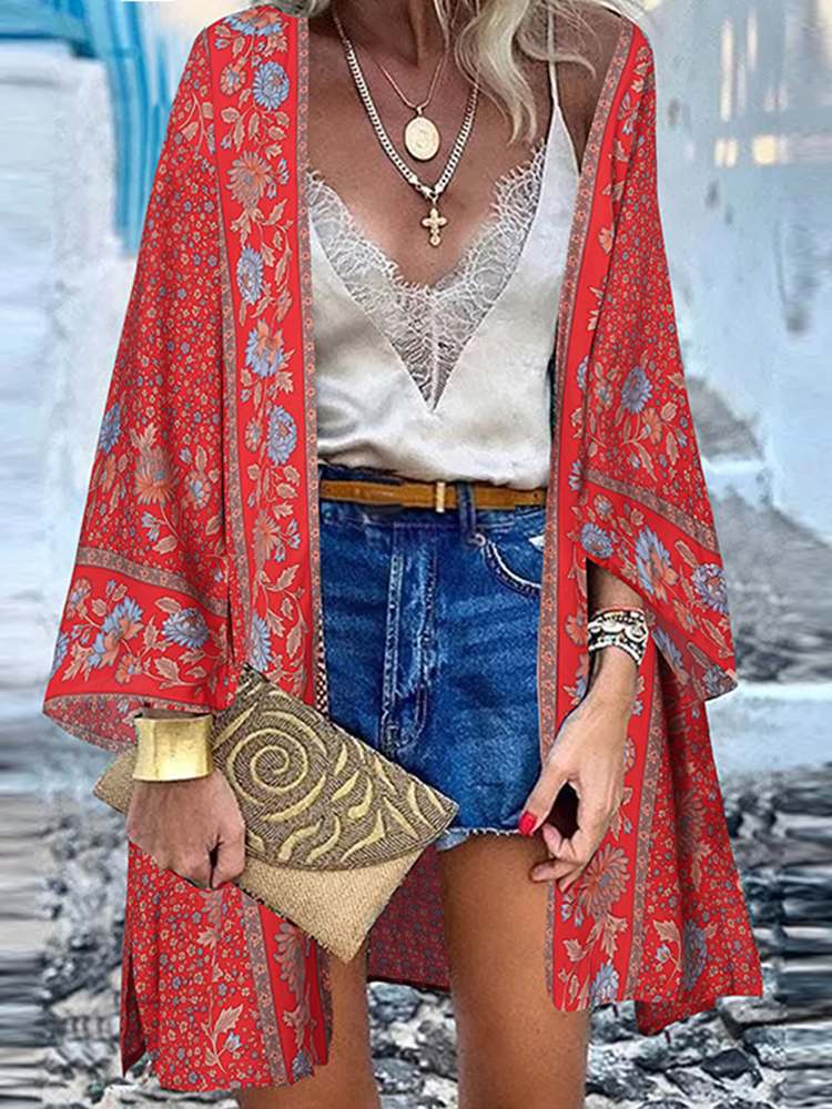 ZANZEA Bohemian Women Beach Cardigan Summer Floral Printed Blouse Kimono Vintage Open Front Long Sleeve Tunic Tops Holiday Shirt alx