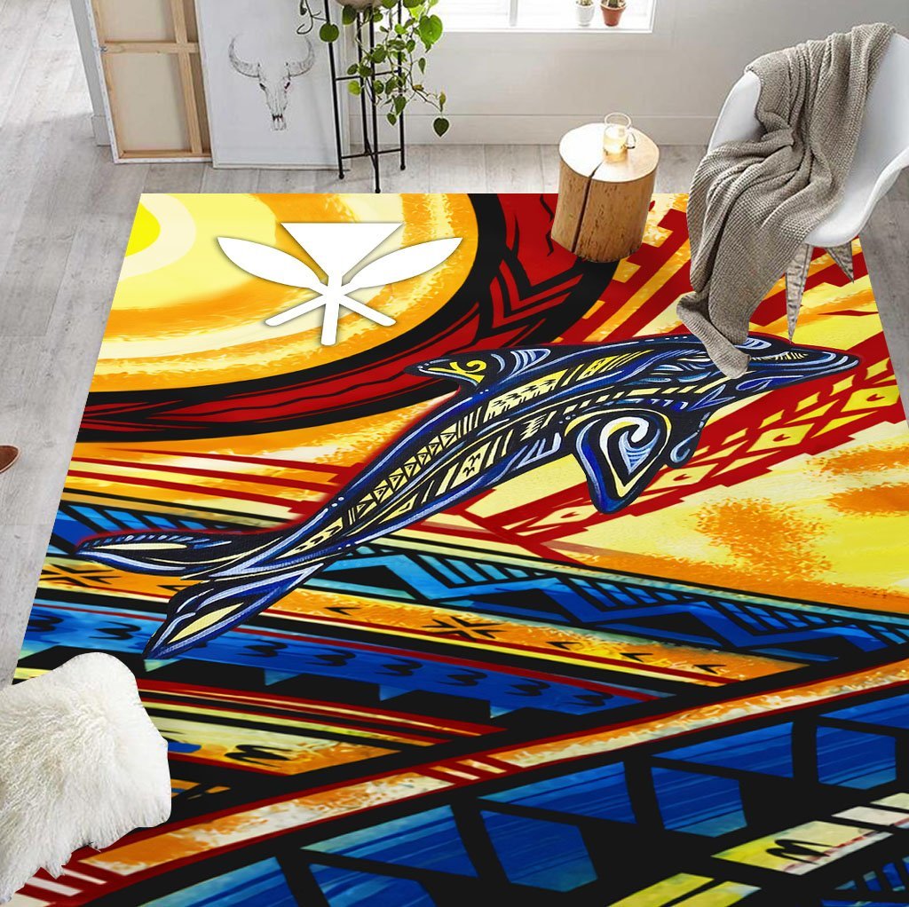 Hawaii Dolphin Surfing Rug