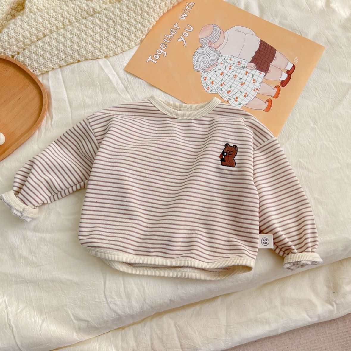 Baby Boy Casual Long Sleeve Cotton Pullover Infant Girls Cute Bear Pattern Sweatshirt 2022 Fashion Stripe Print Newborn Clothing alx