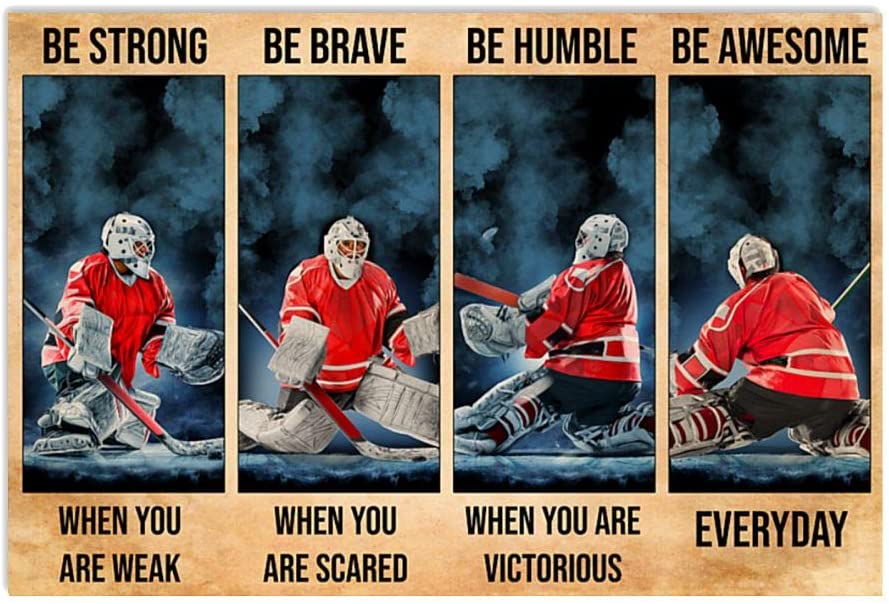 Vintage Hockey Strong Brave Humble Awesome Be Strong When You Are Weak Poster Art Print      Home Decor Gift For Men Women Family Friend On Birthday Xmas