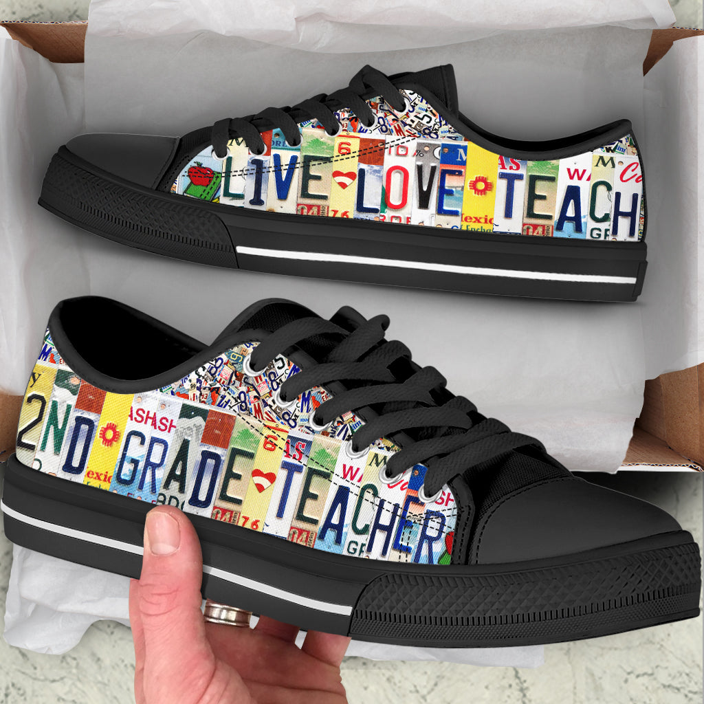 2Nd Grade Teacher Low Top Shoes Canvas Shoes School Shoes Live Love License Plates Low Top