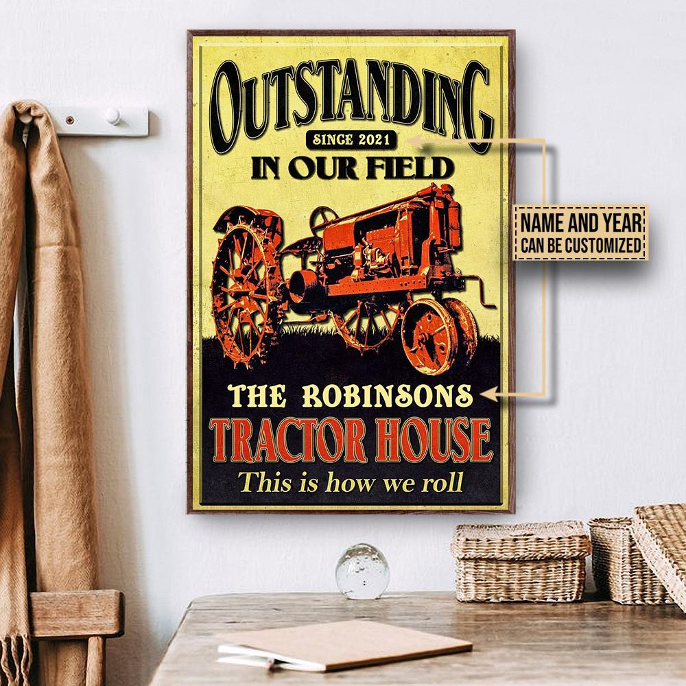 Aeticon Gifts Personalized Farm Tractor House We Roll Canvas Mom Dad Gift Home Decor