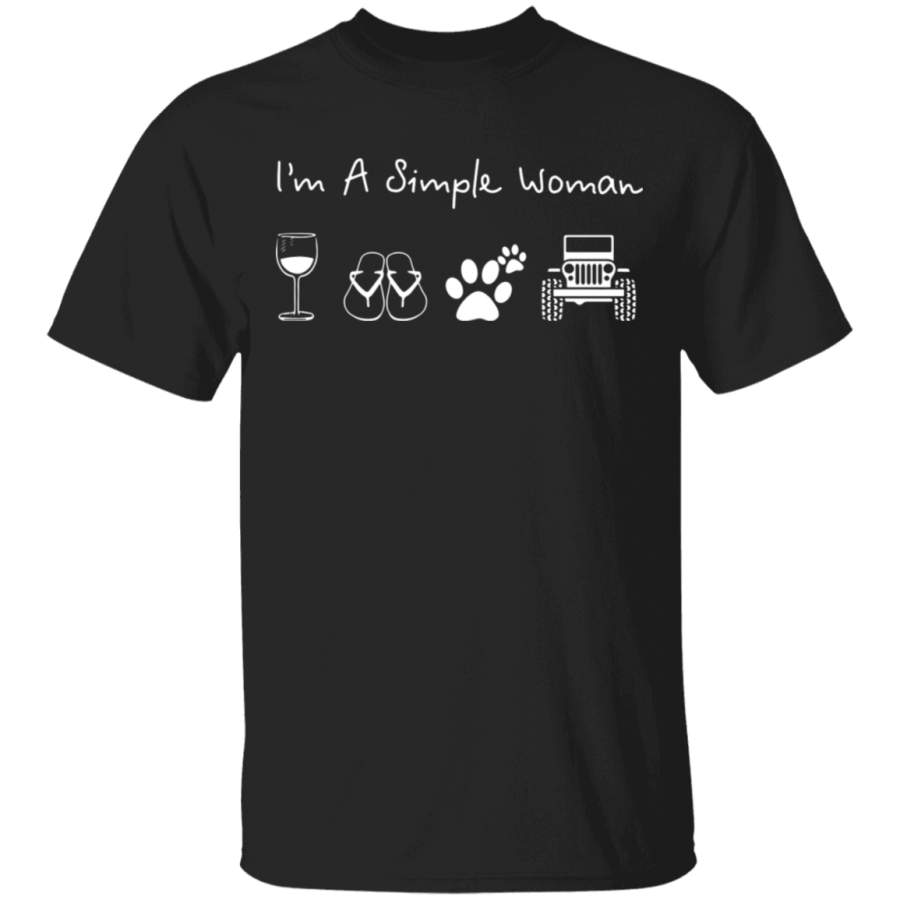 I’m a simple woman glass wine flip flop dog paw jeep official T-Shirt