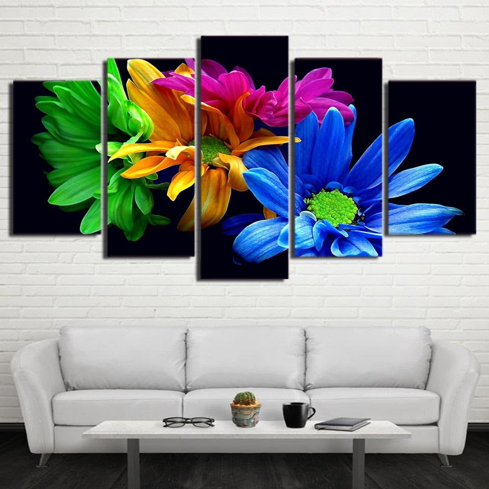 Colorful Flowers 5 Piece Hd Multi Panel Canvas Wall Art Frame