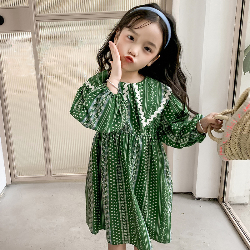 Baby Children’S Dresses Spring New Girl’S Retro Floral Lapel Dress Korean Version Kids Clothes Pastoral Princess Charm Vestidos alx