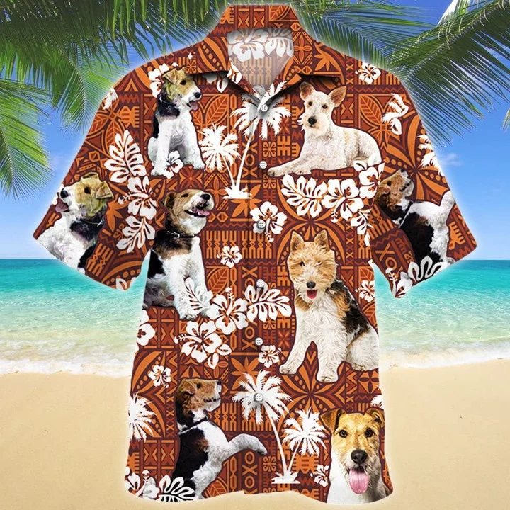 So Cute Wire Fox Terrier Dog Red Tribal Pattern Hawaii Shirt Ha109080