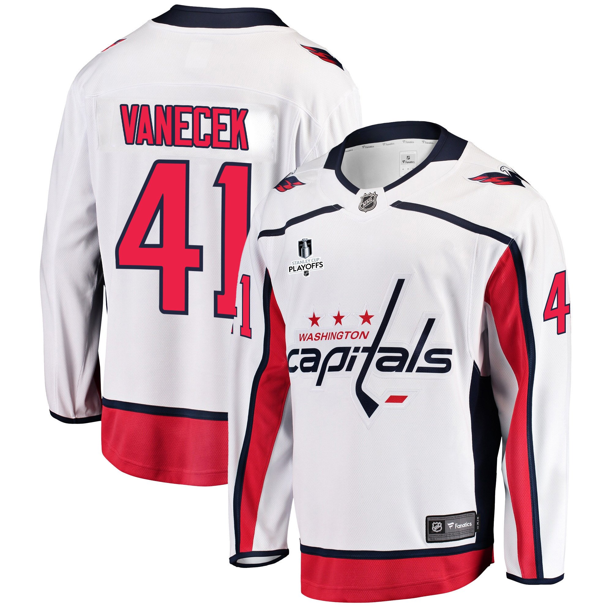 Washington Capitals Vitek Vanecek 41 Away 2022 Stanley Cup Playoffs Breakaway Men Jersey – White