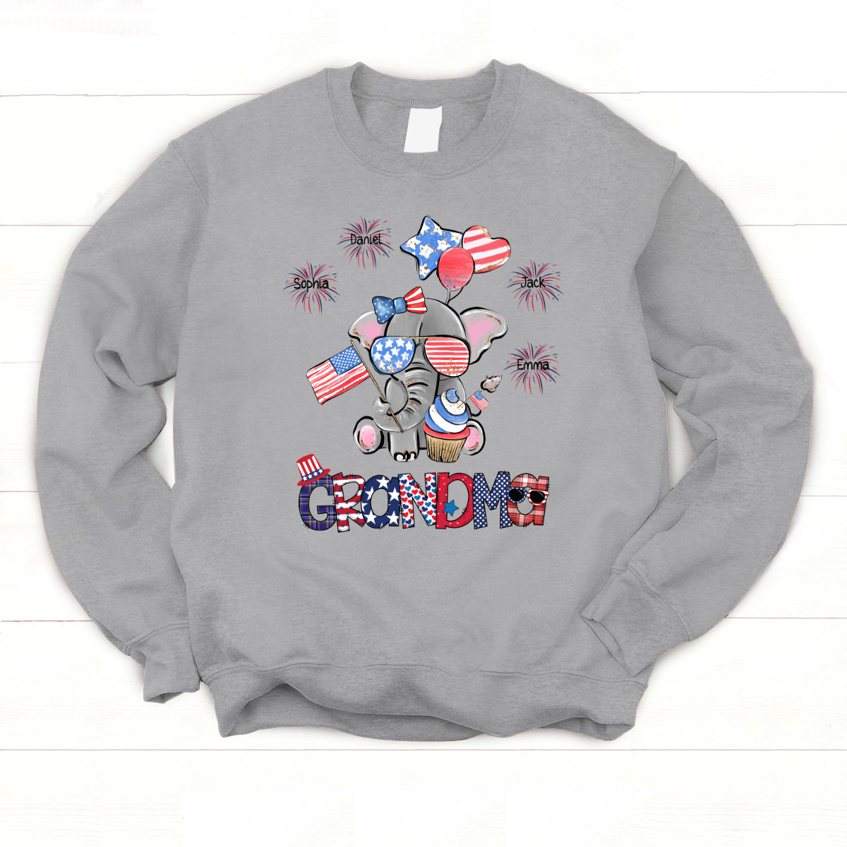 Personalized Grandma Elephant With Grandkids Firecracker Cute Sweatshirt