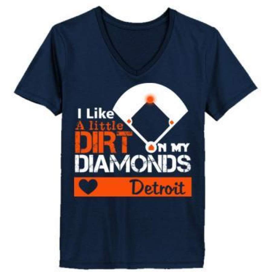 AGR Detroit Tigers I Like A Little Dirt On My Diamonds – Ladies’ V-Neck T-Shirt