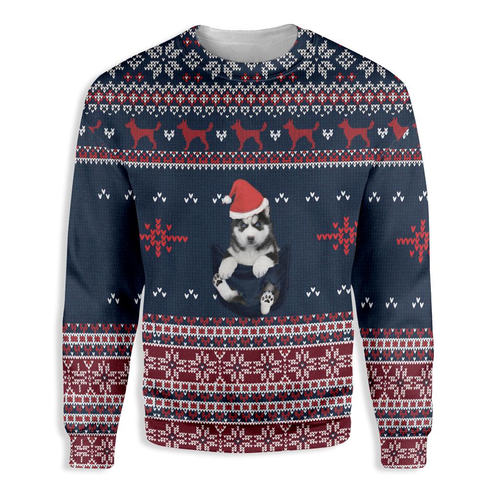 Ugly Christmas Siberian Husky In Pocket Ez12 1910 All Over Print Sweatshirt