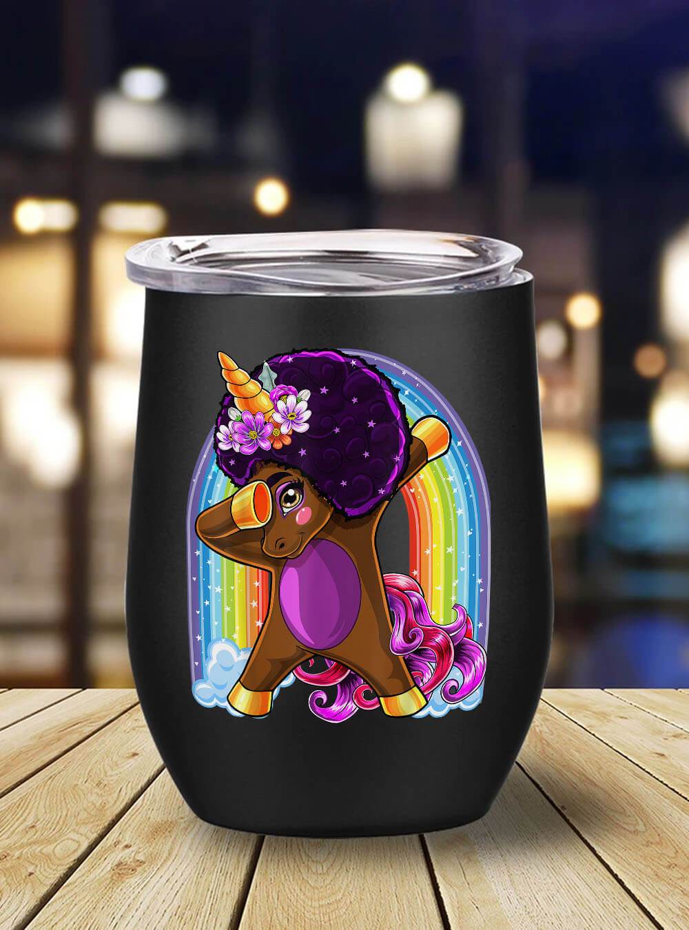 African American Tumbler Dabbing Unicorn Afro Natural Hair African American Stainless Steel Wine Tumbler Mug Black History Gift Ideas BPS7304