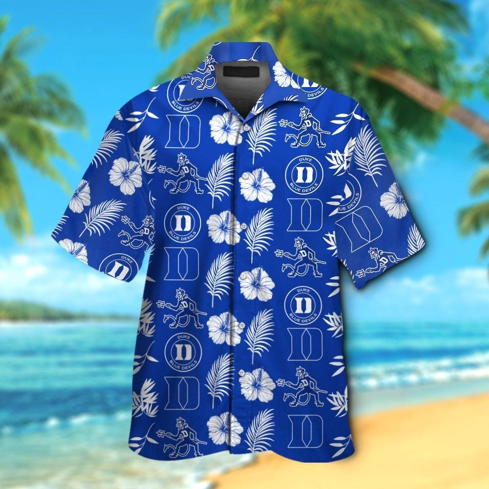 Duke Blue Devils Short Sleeve Button Up Tropical Hawaiian Shirt Ver016