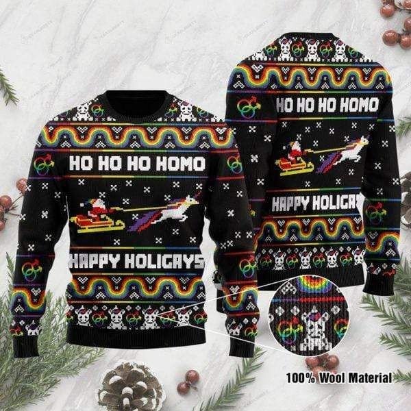 Unicorn Hohoho Homo Happy Holigays ugly sweater V