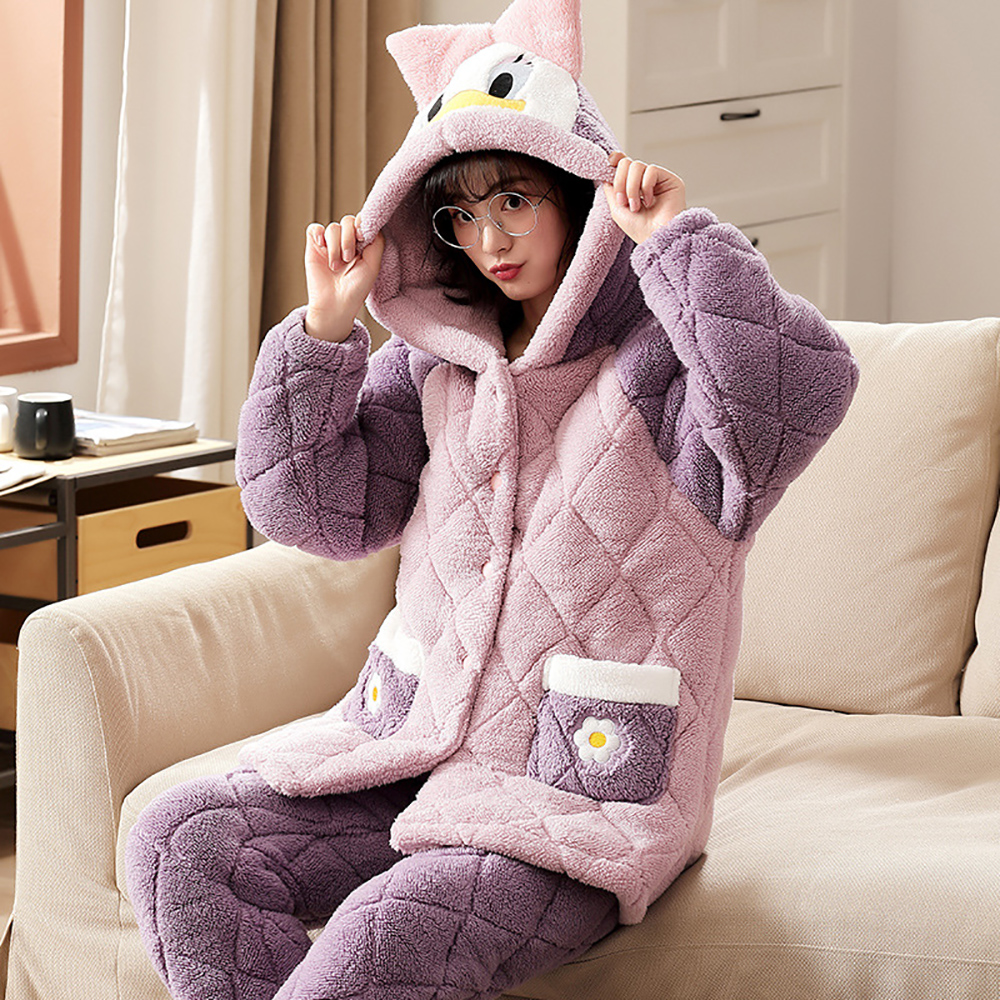 Women’s Winter Flannel Pajamas 3-layer Thicken Warm Pijamas Woman 2 Pieces Pyjamas Set Sweet Cute Winter Cozy Female Sleepwear alx