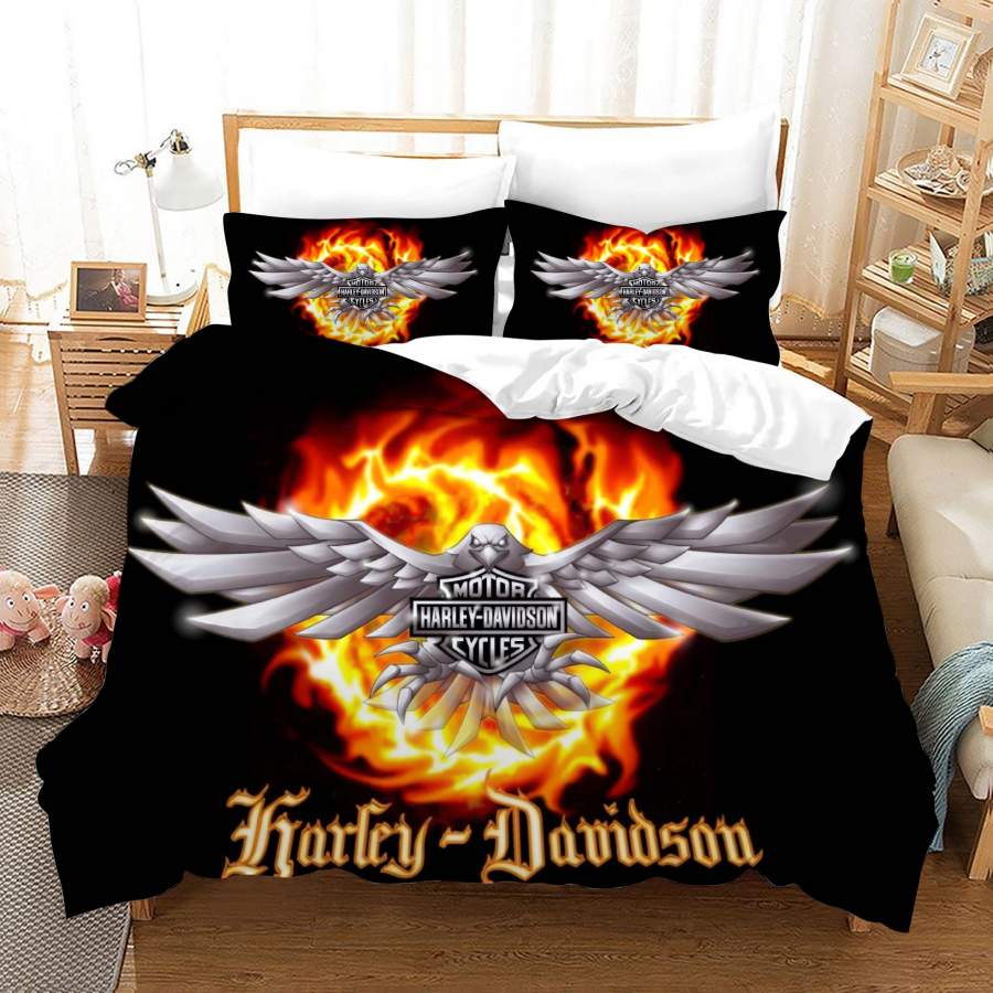 3D Harley-Davidson Motorcycle Eagle Quilt Cover Set Bedding Set Duvet Cover Pillowcases SF83