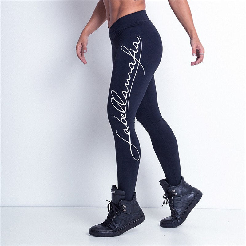 Women Leggings Yoga Pants Sexy Push Up Hips Letter Print Fitness Running Tights Quick Dry Workout