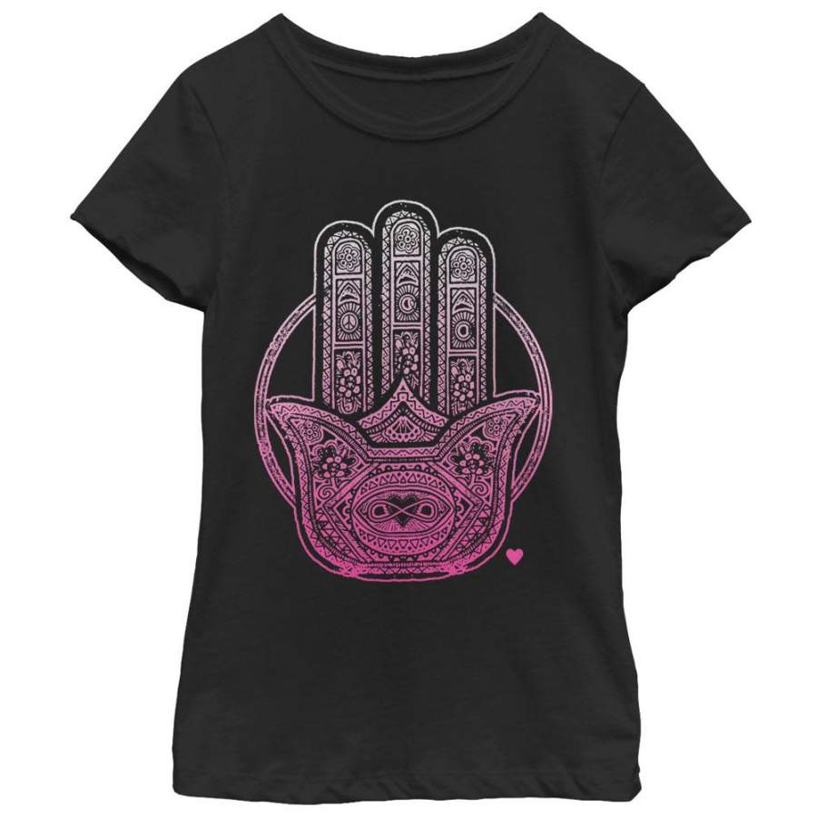 CHIN UP Girl’s Henna Hamsa  T Shirt Black S