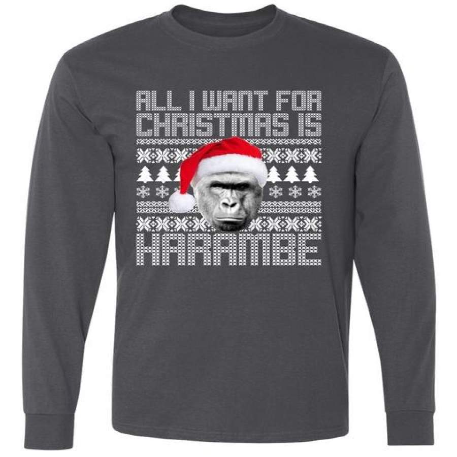 All I Want for Christmas is Harambe Ugly Sweater Design Long Sleeve T-Shirt