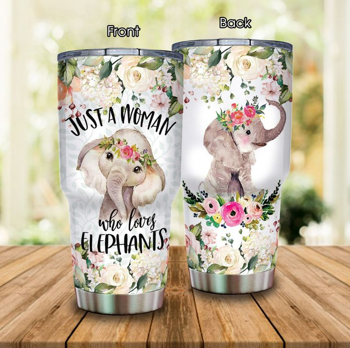 Just A Woman Who Love Elephants Stainless Steel Personalized Stainless Steel Tumbler Customize Name, Text, Number Cup 20 Oz, Travel Mug, Colorful, Tc1667