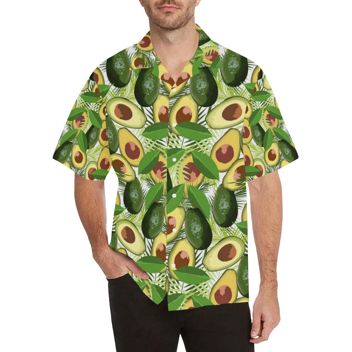 Avocado Leaves Pattern Men’s All Over Print Hawaiian Shirt