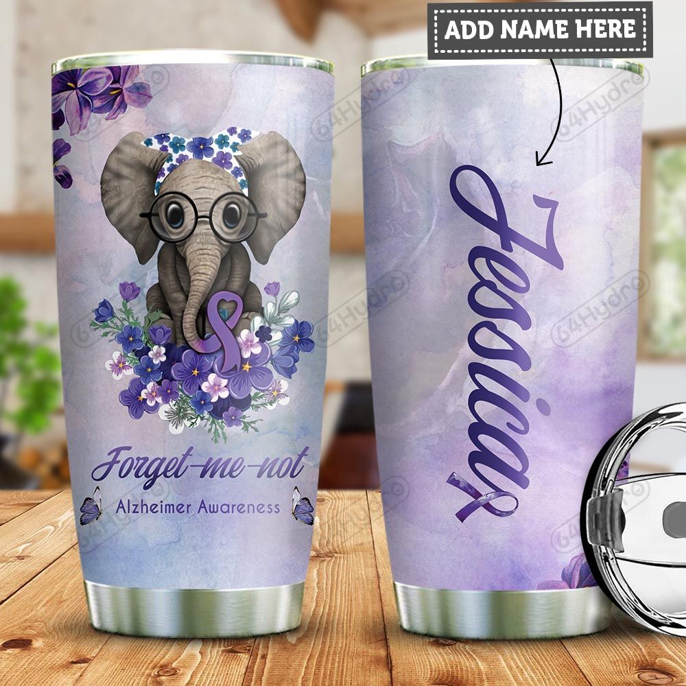 Personalized Elephant Alzheimer Awareness Pyz0611010  Stainless Steel Tumbler Travel Customize Name, Text, Number, Image