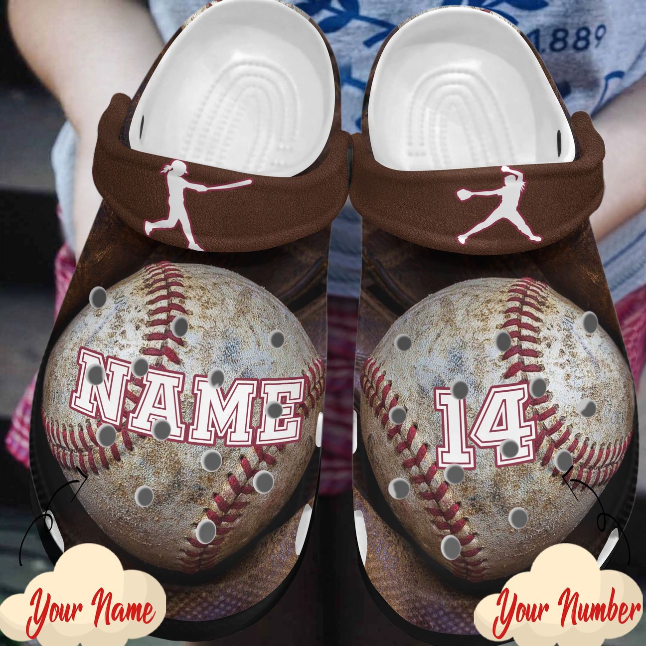 Baseball Personalized Clog, Custom Name, Text, Color, Number Fashion Style For Women, Men, Kid, Print 3D Ball In Glove