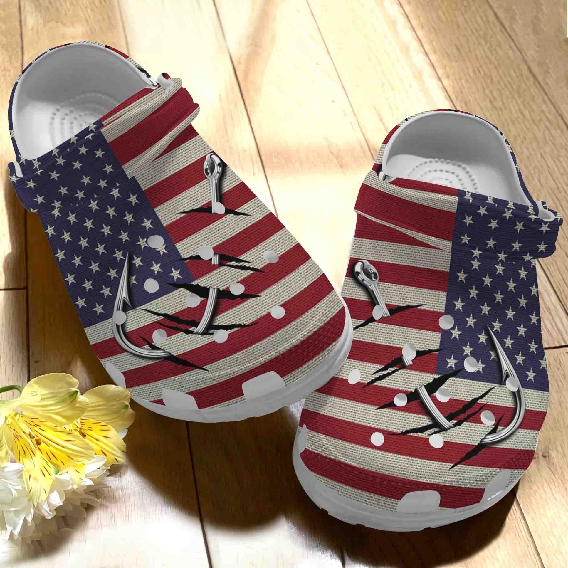 Fishing Clog Fishing Hook American Flag Crocs Crocband Clog