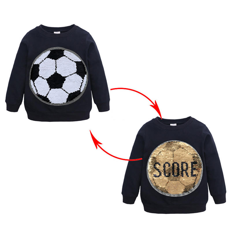 Spring Autumn Children Sequins Sweater Boy Sweatshirts Long Sleeve T-shirts Football Face-changing Kids Top Clothes Boys Tee alx