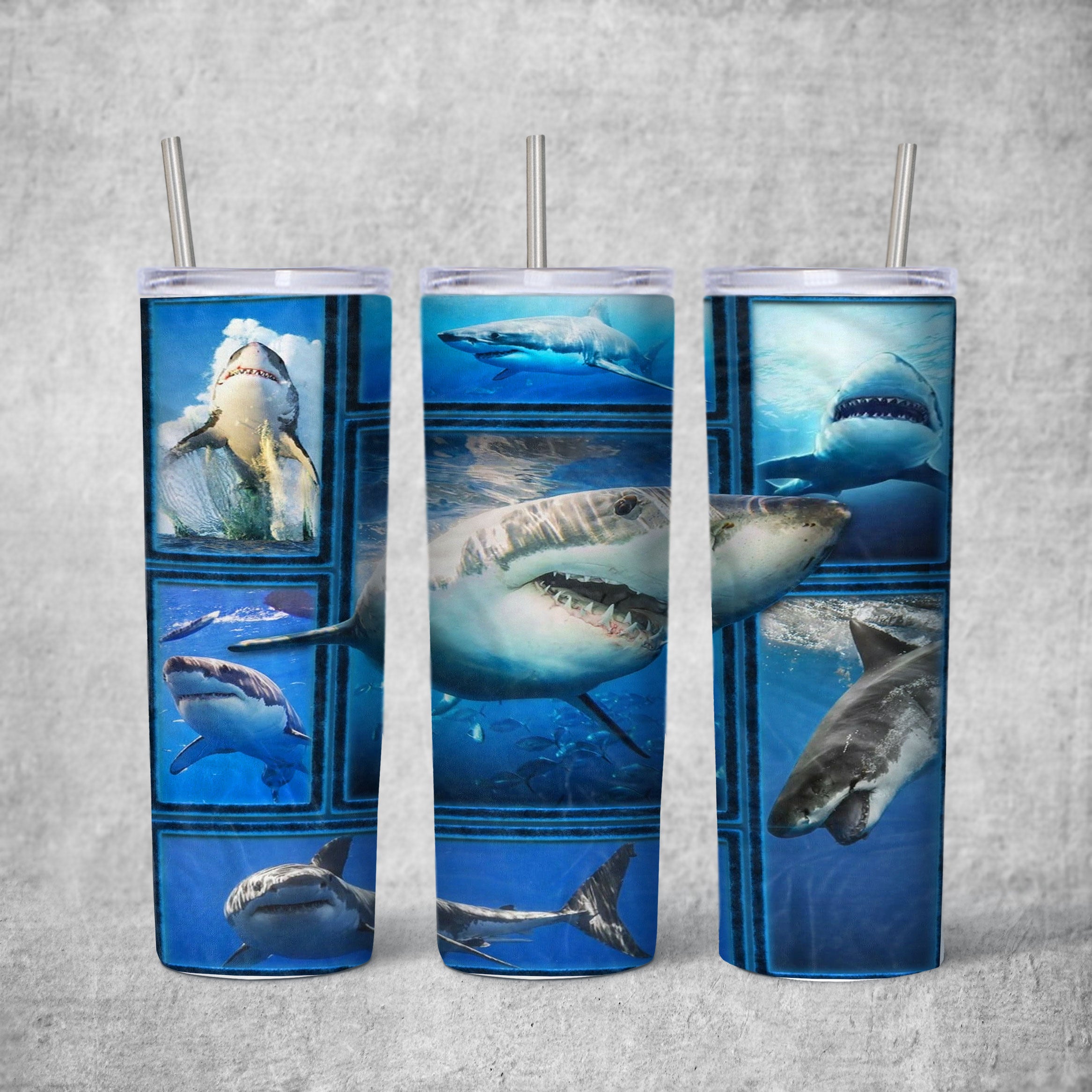 Custom Tumbler 3D Shark Gift For Son Perfect Gift Idea – Stainless Steel Tumbler (20Oz)