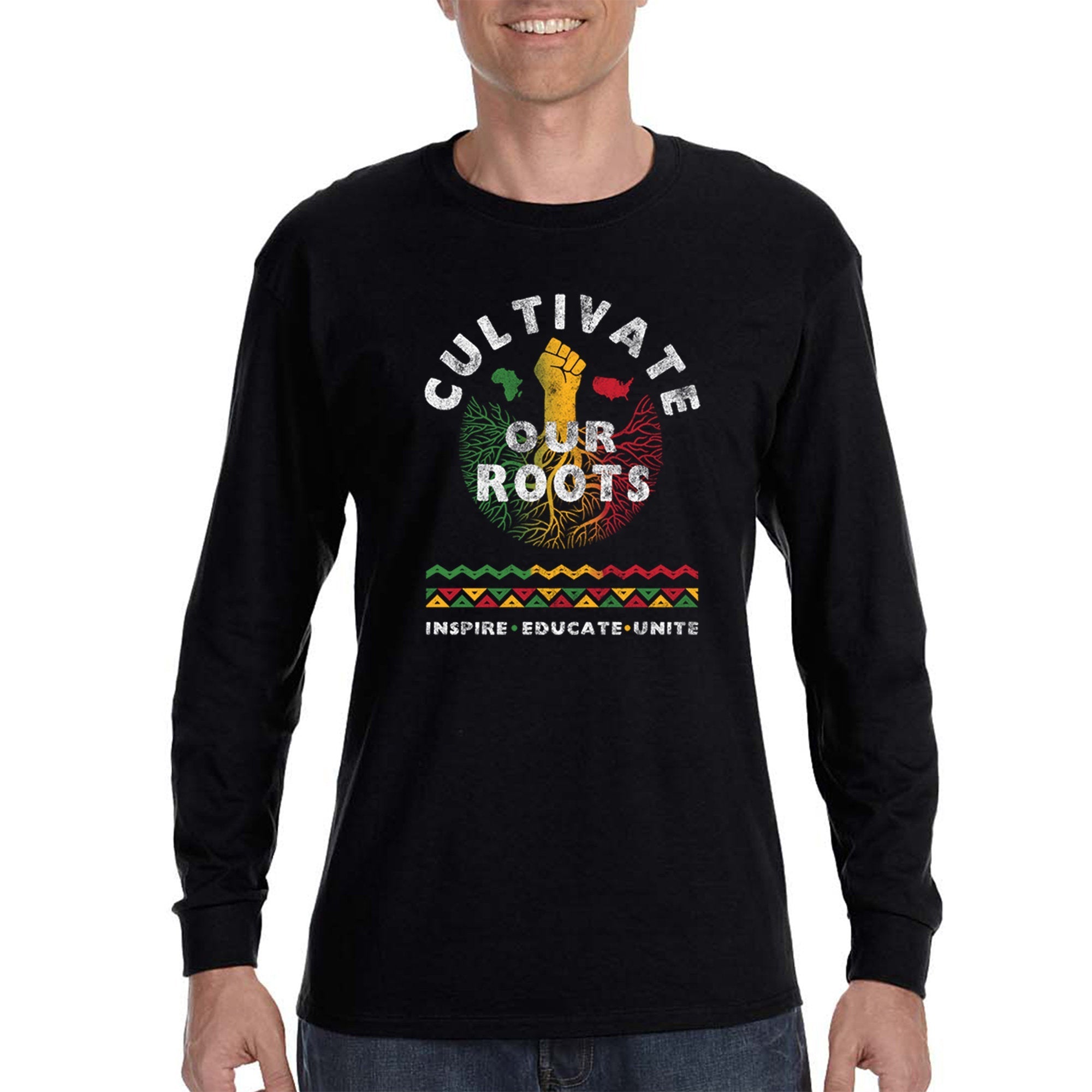 Xtrafly Apparel Men’S Cultivate Our Roots African Heritage Africa Roots Black Is Beautiful Lives Matter Blm Pride Rasta Long Sleeve T-Shirt