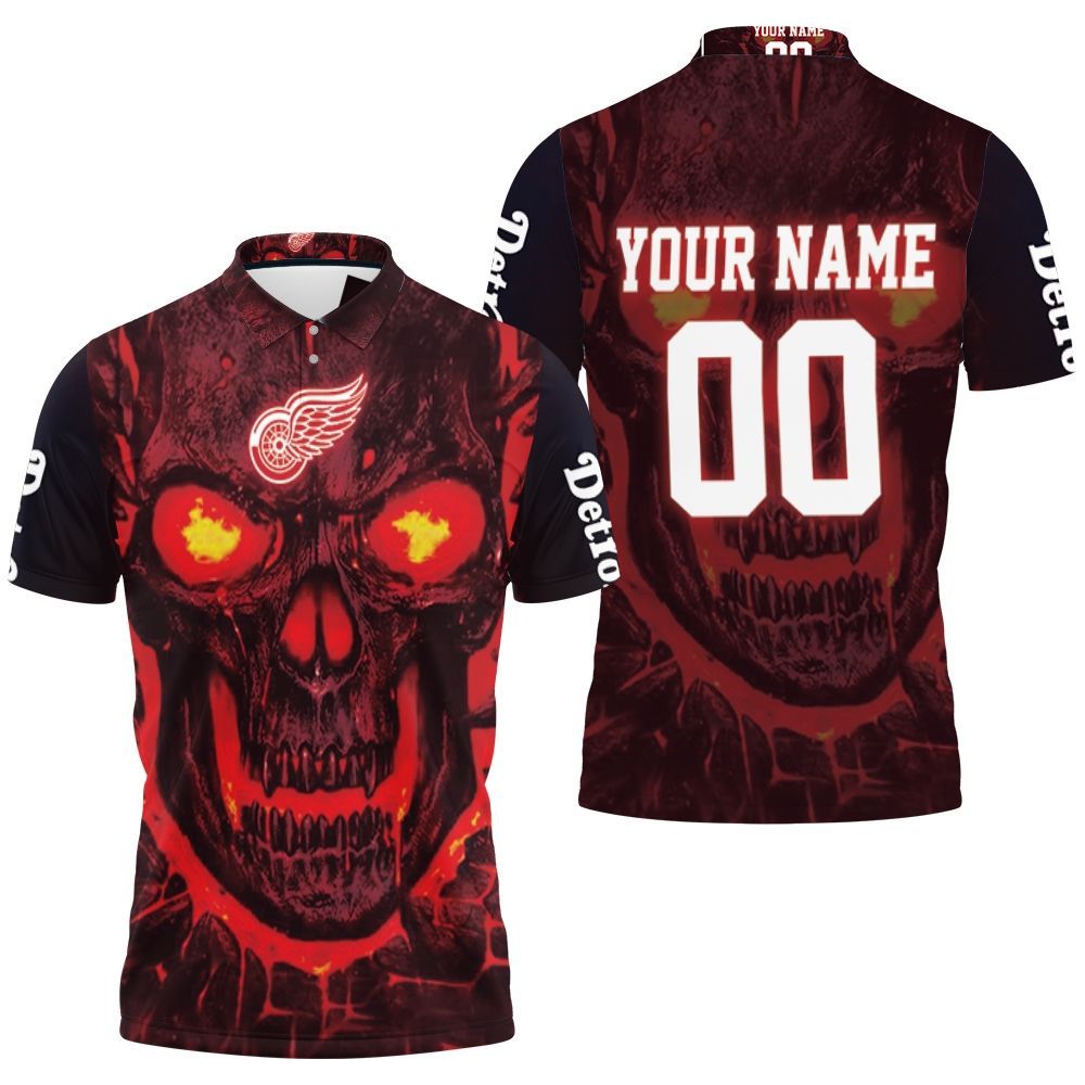 Detroit Red Wings Skull Magma Personalized Polo Shirt