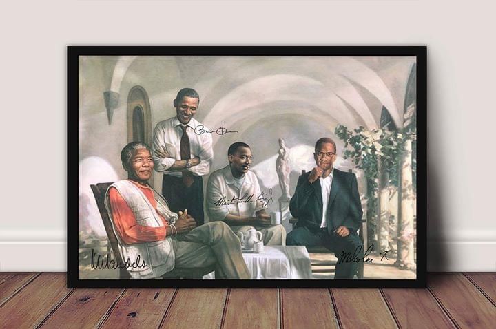 Great American African Men Signature Barack Obama Martin Luther King Nelson Mandela Malcom X Poster Poster Canvas Poster Canvas