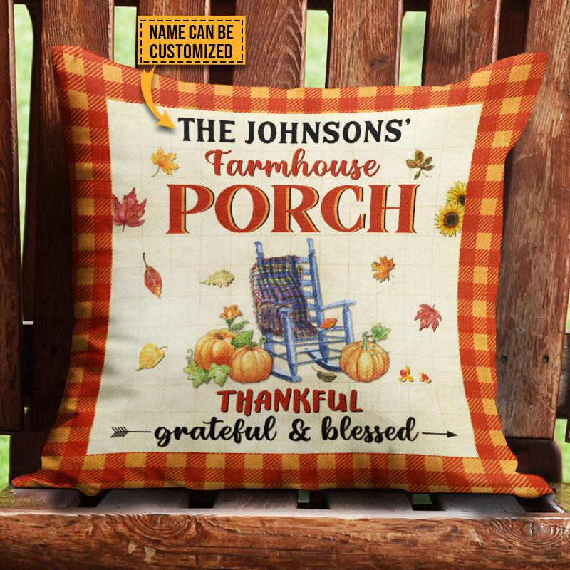 Autumn Farmhouse Porch Thankful Grateful & Blessed Custom Pillow, Fall Season, Porch, Farmhouse, Home Decor