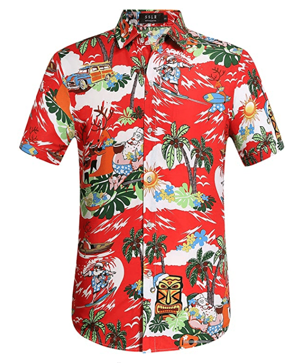 Christmas Hawaii Santa Claus Party Tropical Red Button Up Shirt For Men Ha38133