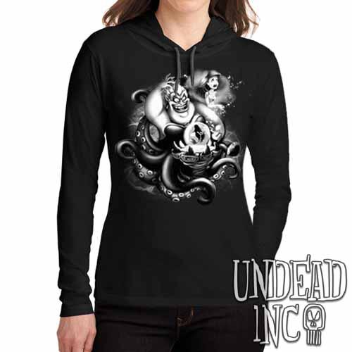 Villains Ursula – Ariel The Little Mermaid Black Grey Ladies Long Sleeve Hooded Shirt