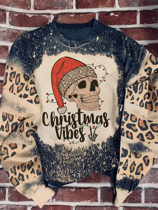 Santa Skull Christmas Vibes Leopard Aop Sweatshirt #Hd