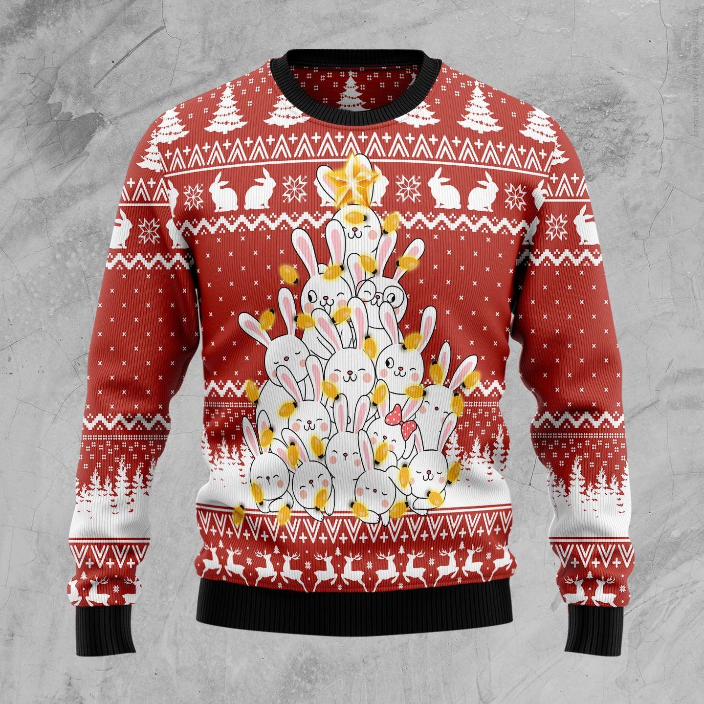 Bunny Tree Xmas Ugly Christmas Sweater | For Men & Women | Adult | Us5103