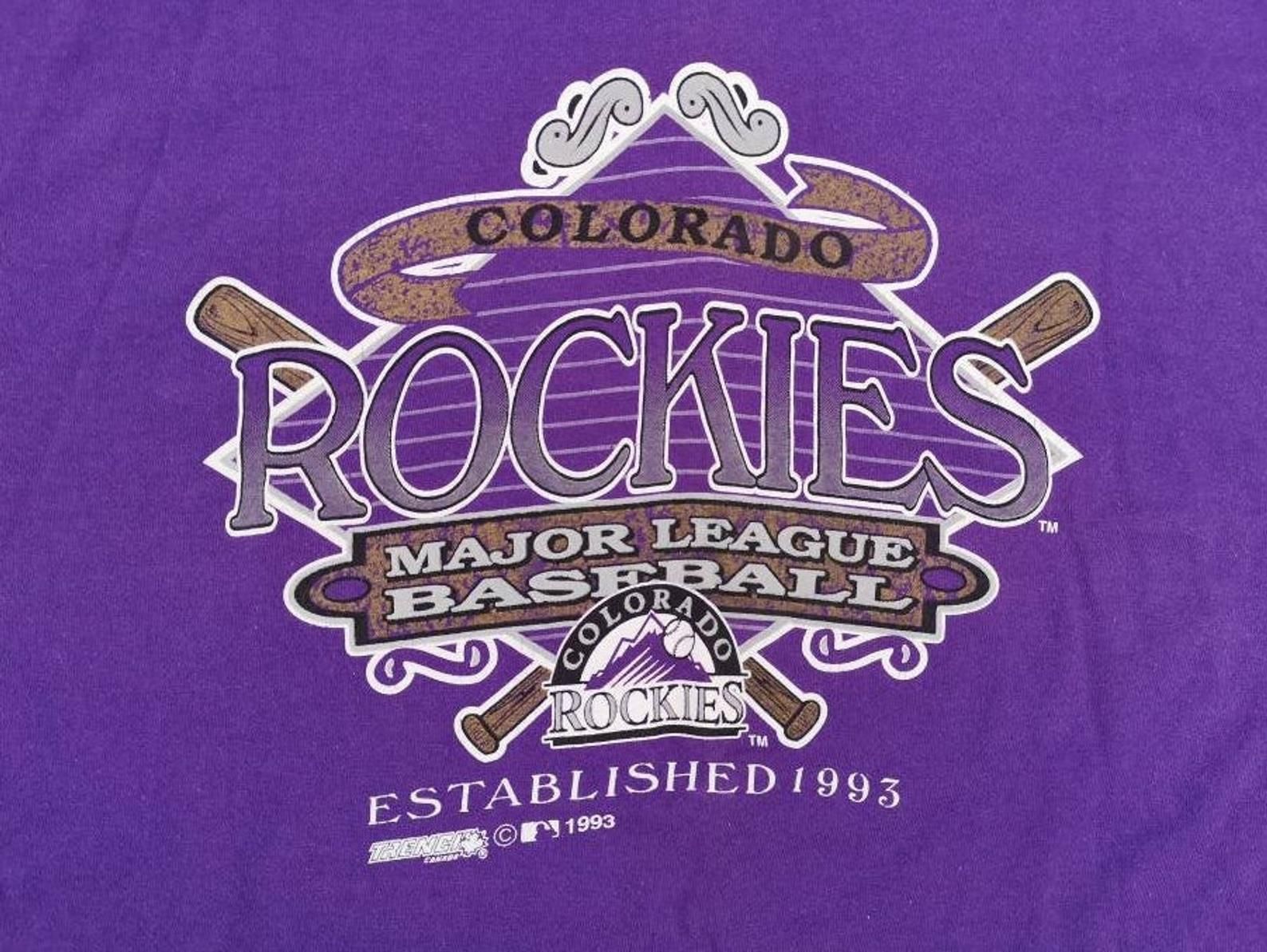 Vintage 1993 Colorado Rockies Major League Baseball Purple T-Shirt Made In Usa X