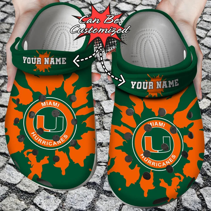 Sport Crocss – Personalized Miami Hurricanes University Team Colors Splash Clog Shoes