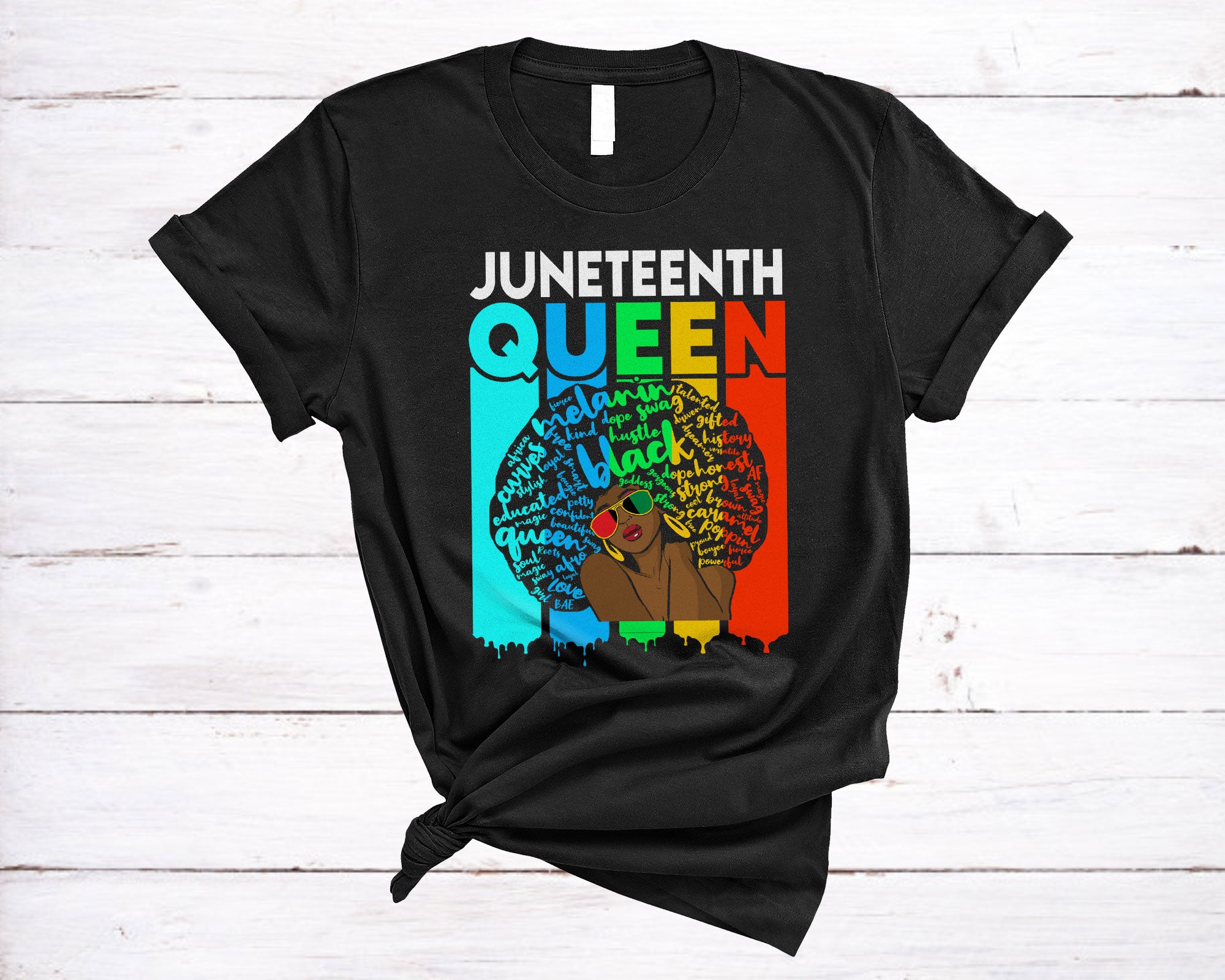 Juneteenth Black Shirt Juneteenth Queen Cool Black Queen Women Afro African Pride Gifts T-Shirt